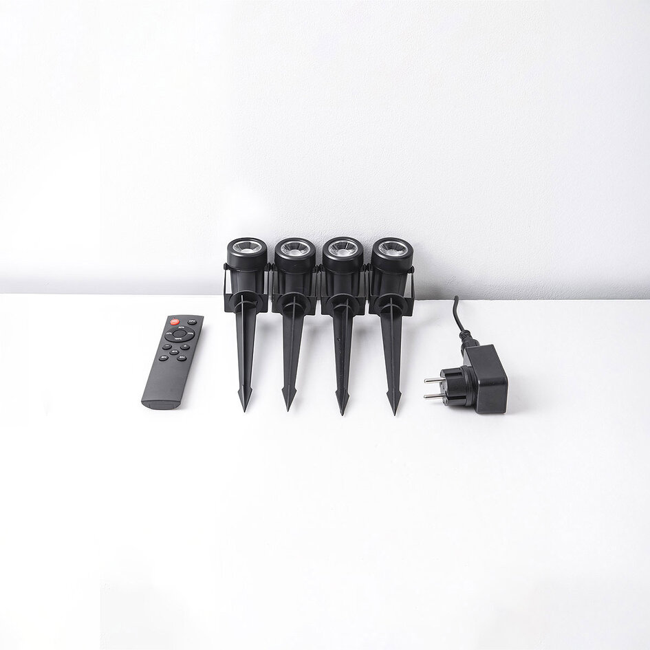 Set van 4 zwarte tuinspots met afstandsbediening - kantelbaar en dimbaar