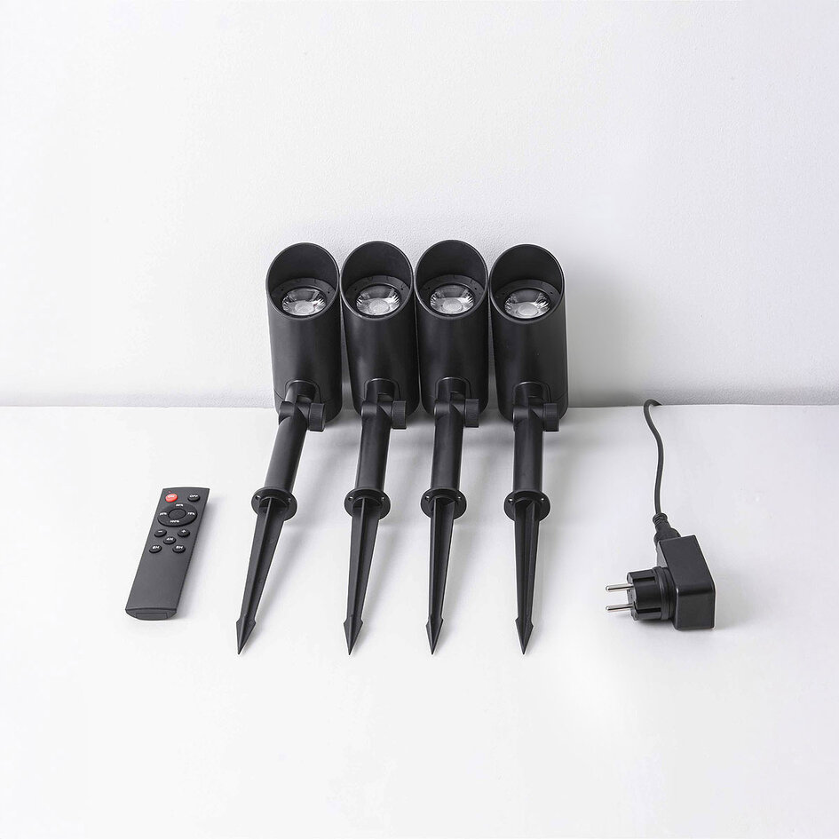 Set van 4 moderne, kantelbare tuinspots met afstandsbediening – zwart