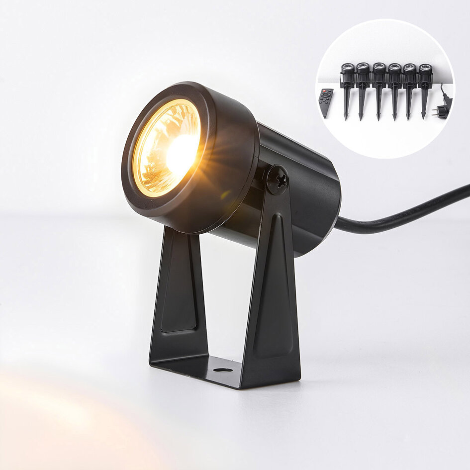 Set van 6 kantelbare tuinspots met afstandsbediening – zwart met dimbare LEDs