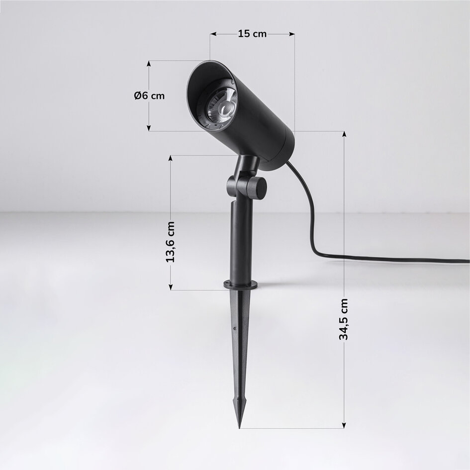 Set van 6 moderne, kantelbare tuinspots met afstandsbediening – zwart met dimbare LEDs