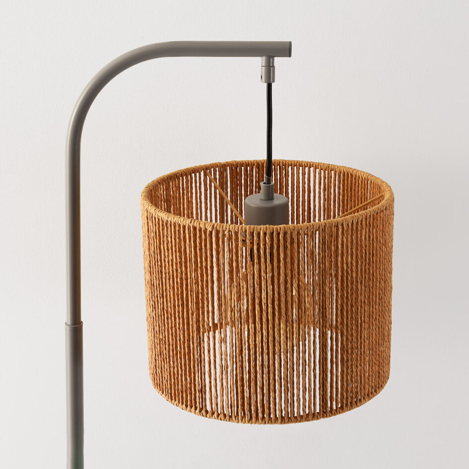 Staande booglamp Reed grijs met natuurlijke papieren kap – 160 cm