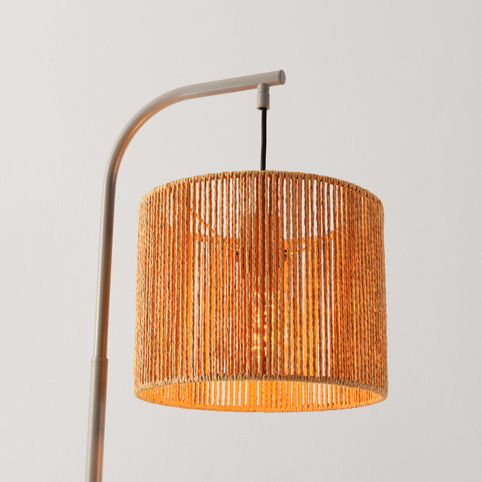 Staande booglamp Reed grijs met natuurlijke papieren kap – 160 cm