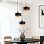 3-lichts hanglamp Ferra in zwart met amber glas en messing details