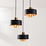 3-lichts hanglamp Ferra in zwart met amber glas en messing details