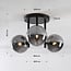 3-lichts zwarte plafondlamp Elora met smoke glas