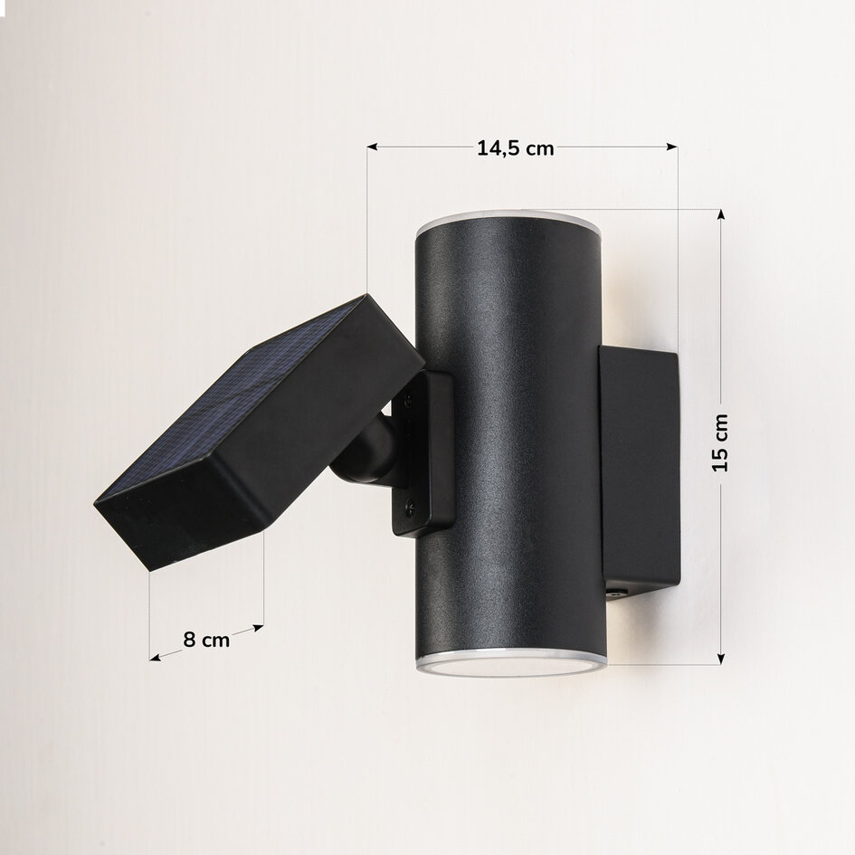 Solar wandlamp Atri – zwart met up- & downlight