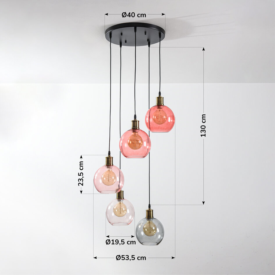 Hanglamp 5-lichts met gekleurd glas - Liya