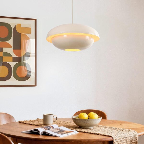 Moderne retro hanglamp Orbia in licht beige hoogglans