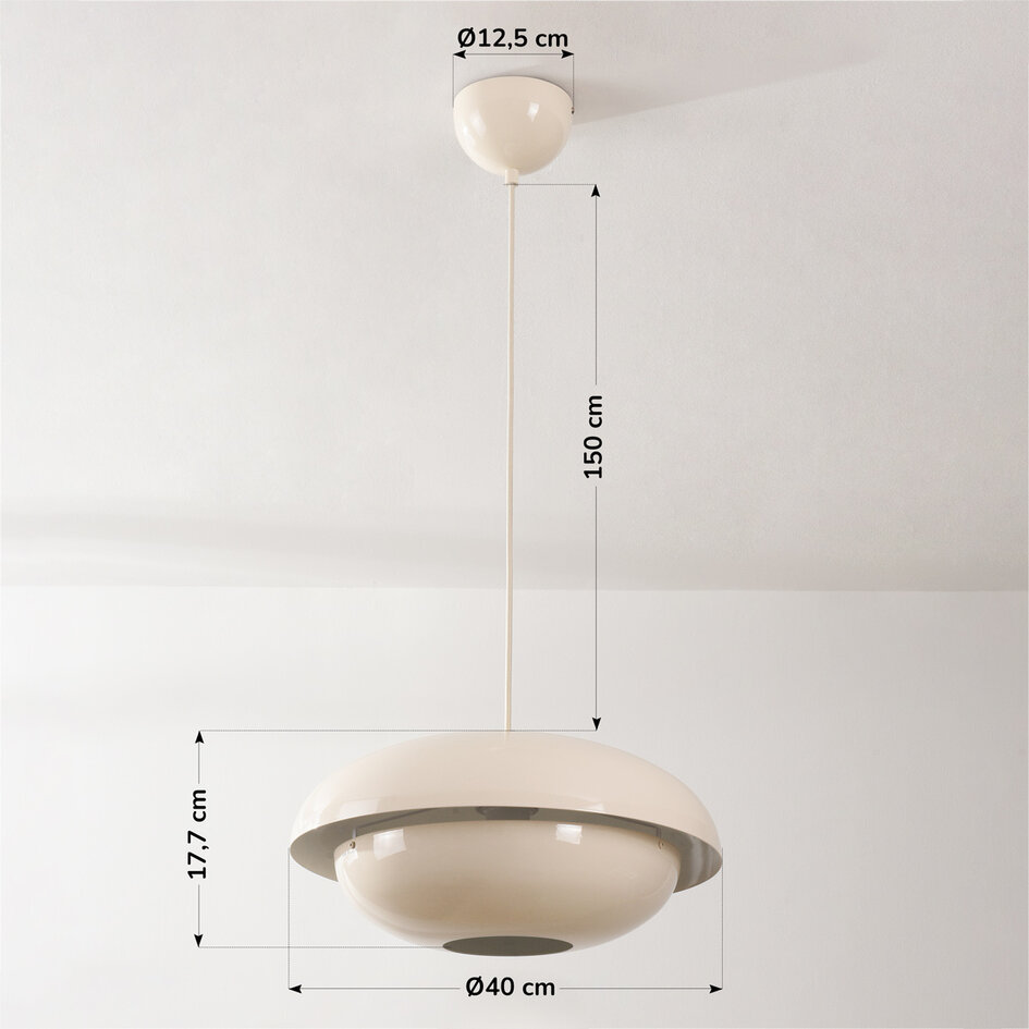 Moderne retro hanglamp Orbia in licht beige hoogglans