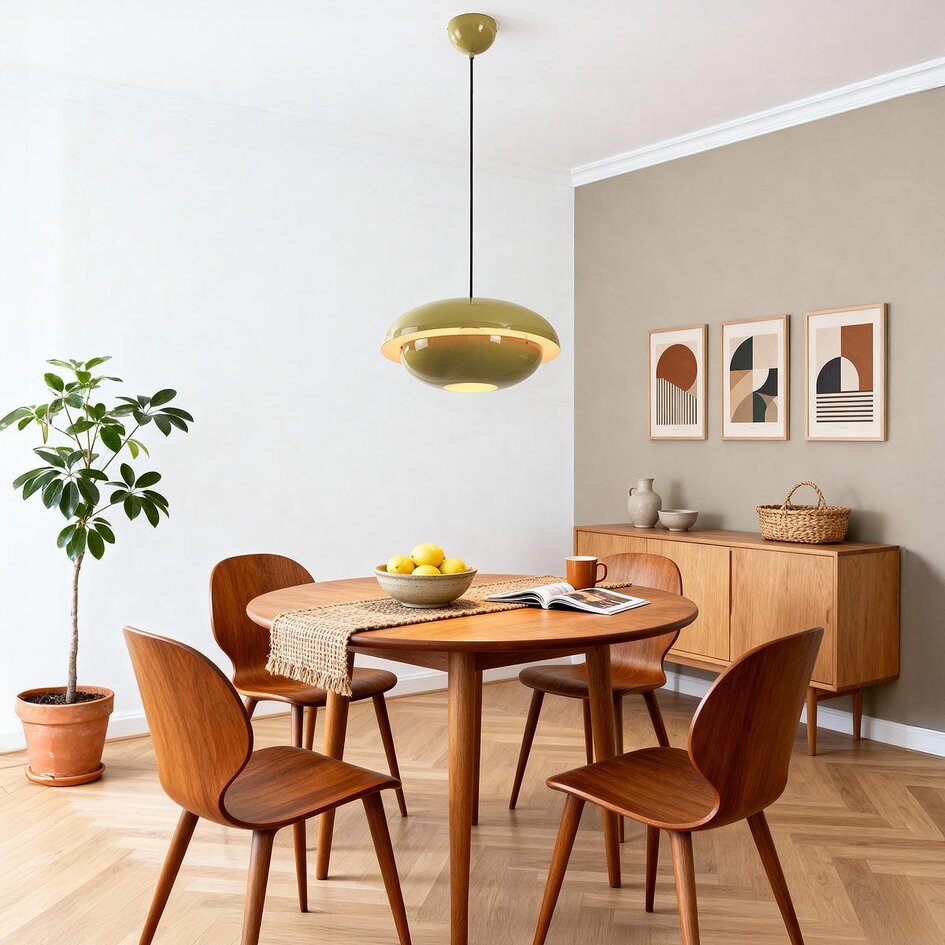 Retro hanglamp Orbia in glanzend khaki groen