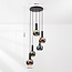 5-lichts design hanglamp Imme met grijsblauw smoke-, groen- en koperglas