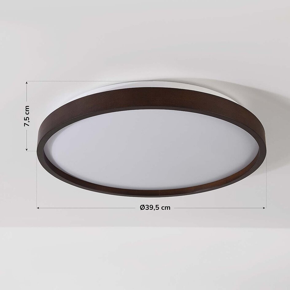 Plafondlamp Nerio Ø39,5 cm - walnootlook, 3-staps dimbaar