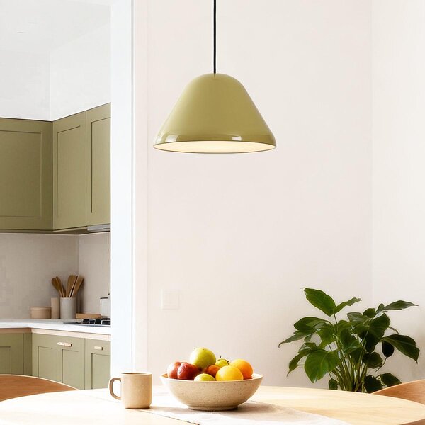 Hanglamp Calyx in glanzend khaki groen met witte binnenkant