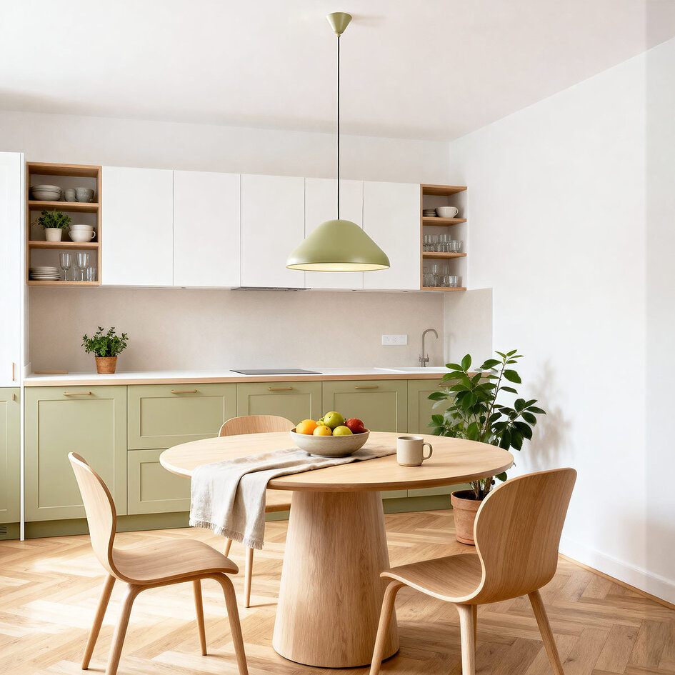 Hanglamp Evara in glanzend khaki groen met witte binnenkant