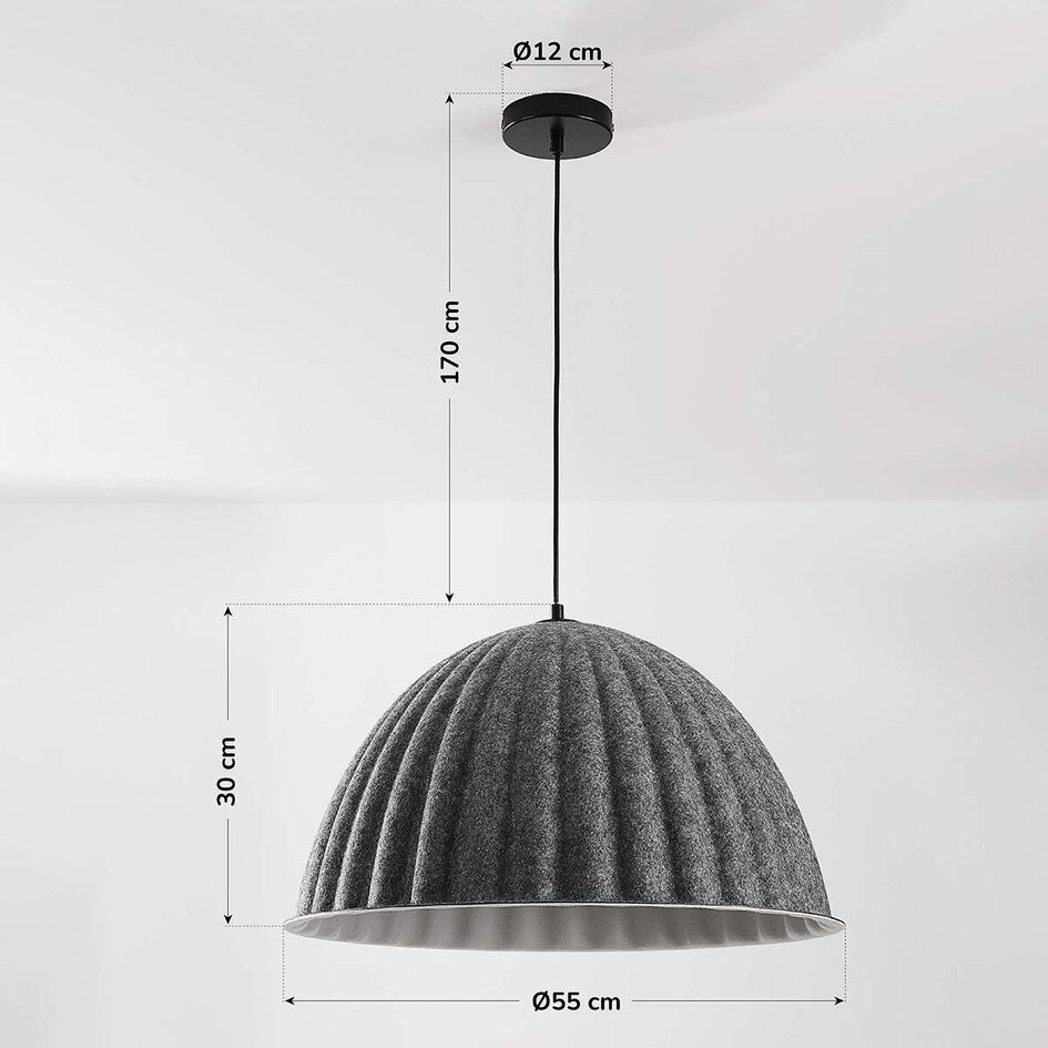 Hanglamp Siza met gevouwen grijze textiellook – Ø55 cm