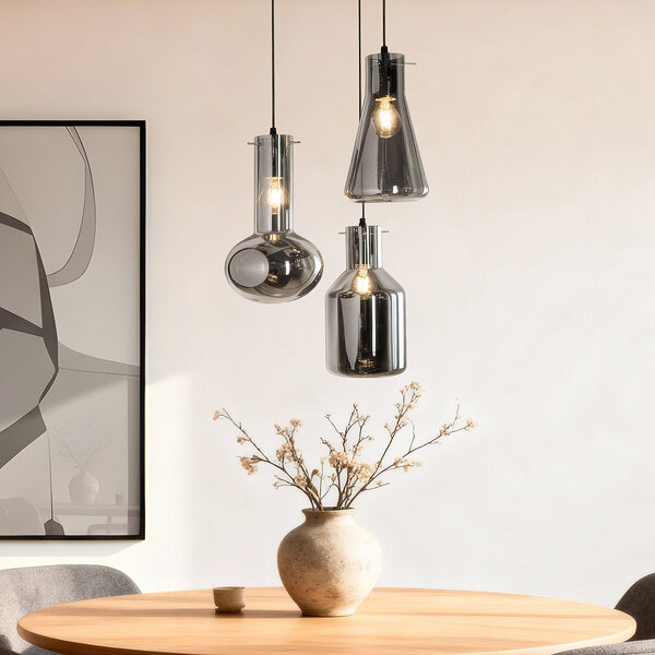 Industriële 3-lichts hanglamp met smoke glas -  Deidre