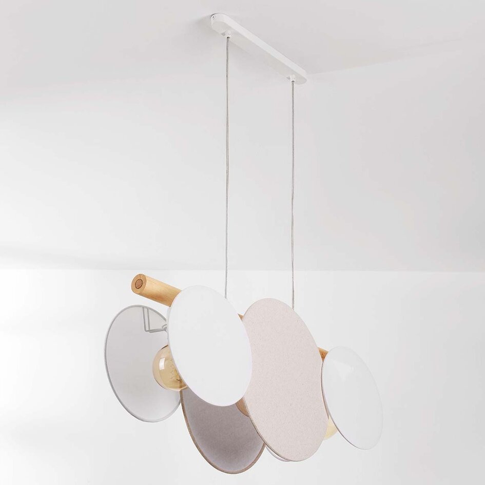 3-lichts moderne hanglamp Zenna – natuurlijk linnen met hout en witte accenten