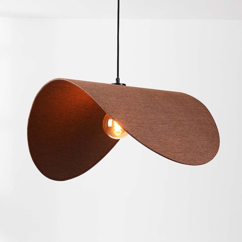 Moderne hanglamp Juna met bruine linnen kap in organische vorm