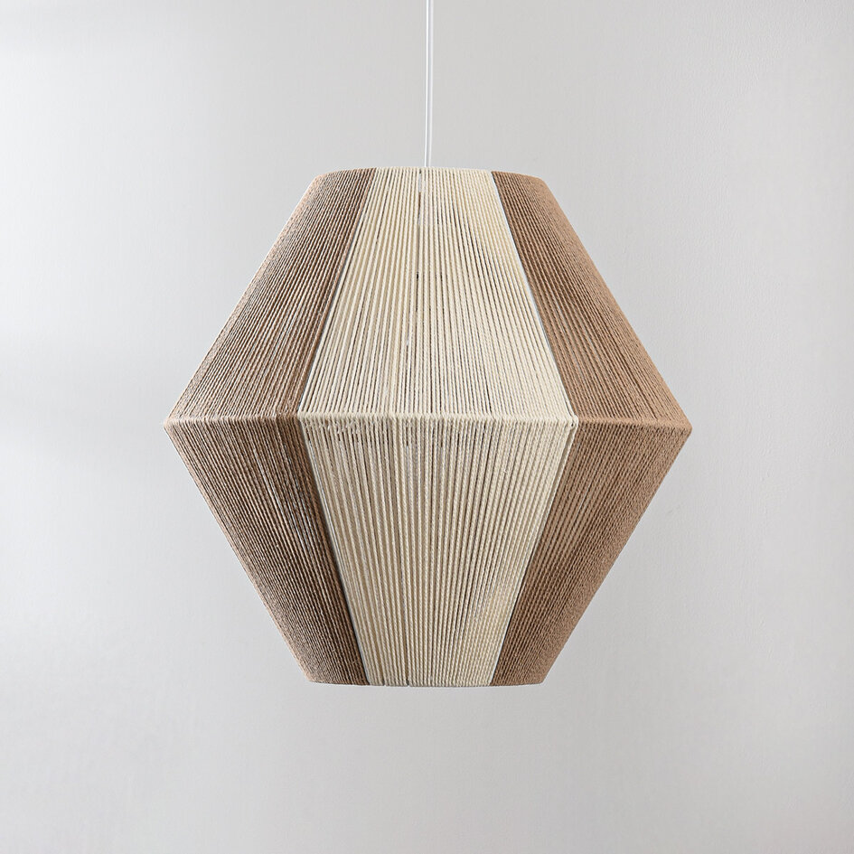 Natuurlijke hanglamp Tarima in gevlochten crème- en koffiekleuren - katoen