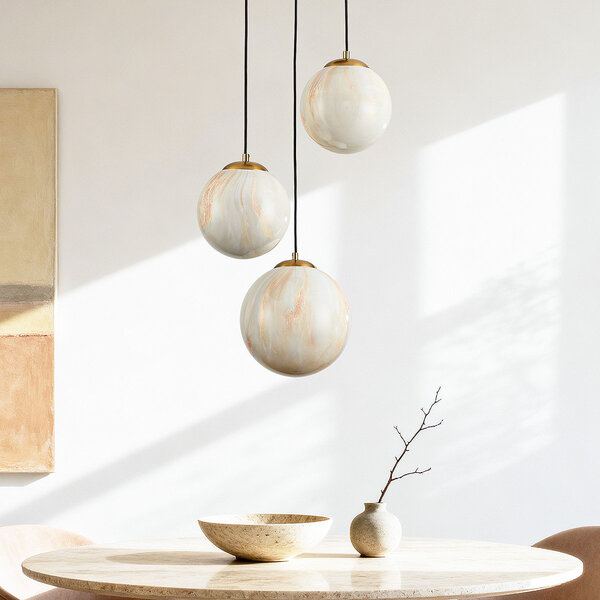 Design hanglamp Tessra met marmerlook glas 3-lichts – messing goud