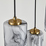 3-lichts hanglamp Vetra met marmerlook glazen kappen – messing goud en zwart