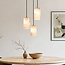 3-lichts hanglamp Vetra met marmerlook glazen kappen – messing goud en zwart