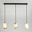 3-lichts hanglamp Vetra met marmerlook glazen kappen – messing goud en zwart