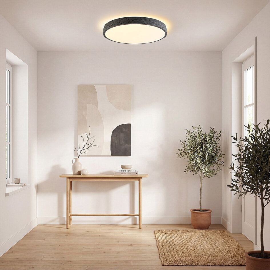 Plafondlamp Arvid Ø40 cm- donkergrijs met steeneffect, 3-staps dimbaar