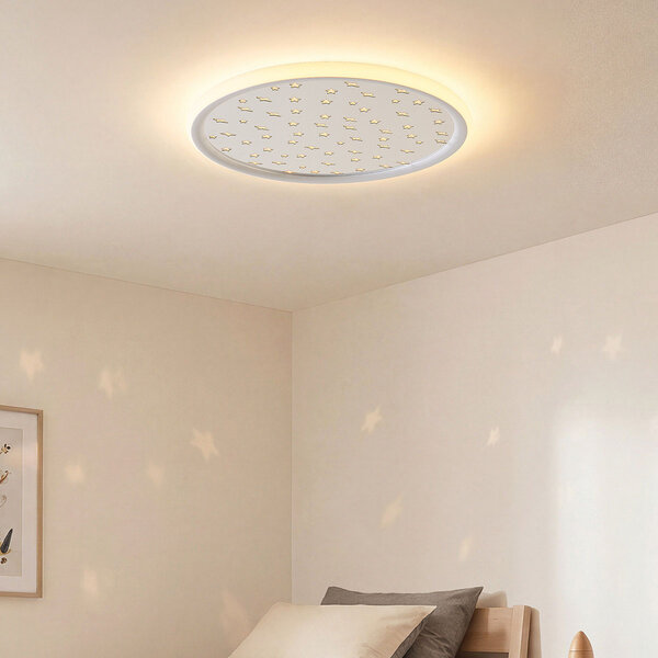 Witte plafondlamp Noctis voor kinderkamer met sterrenpatroon, 3-staps dimbaar Ø40 cm