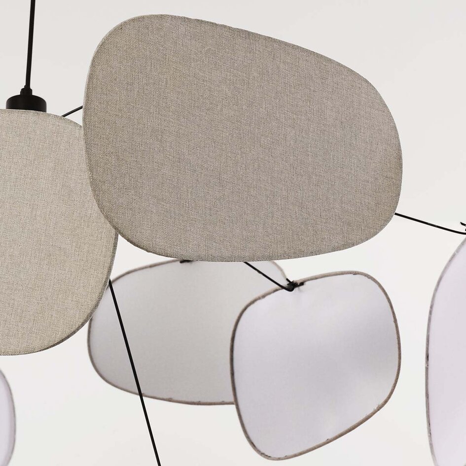 Hanglamp Zandor – naturel linnen kappen in wit en lichtgrijs