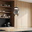 Zwarte hanglamp Nadine met smoke grijs glas en 3-staps dim