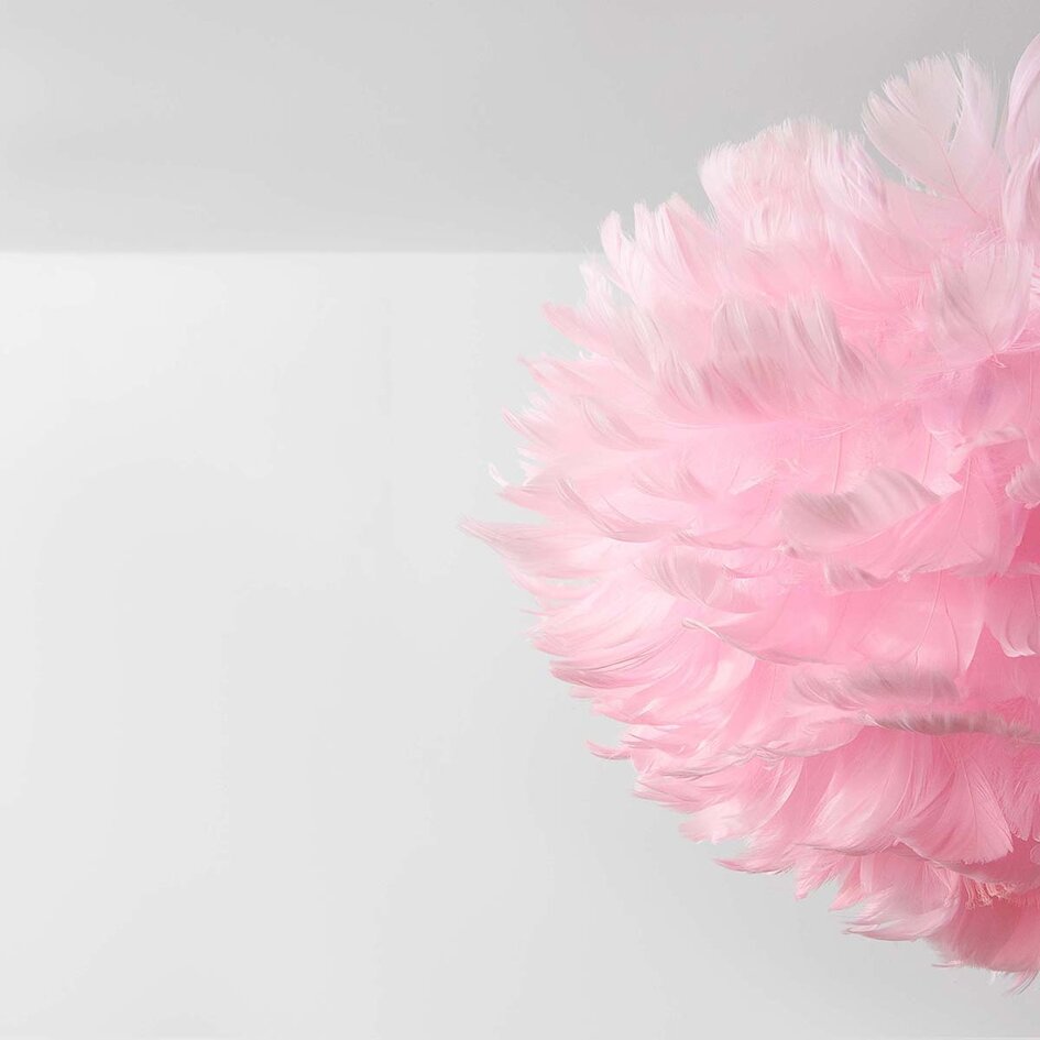 Design hanglamp Pluma in zacht roze met veren