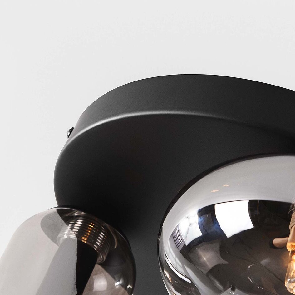 Zwarte plafondlamp Penba met 3 smoke glazen kappen