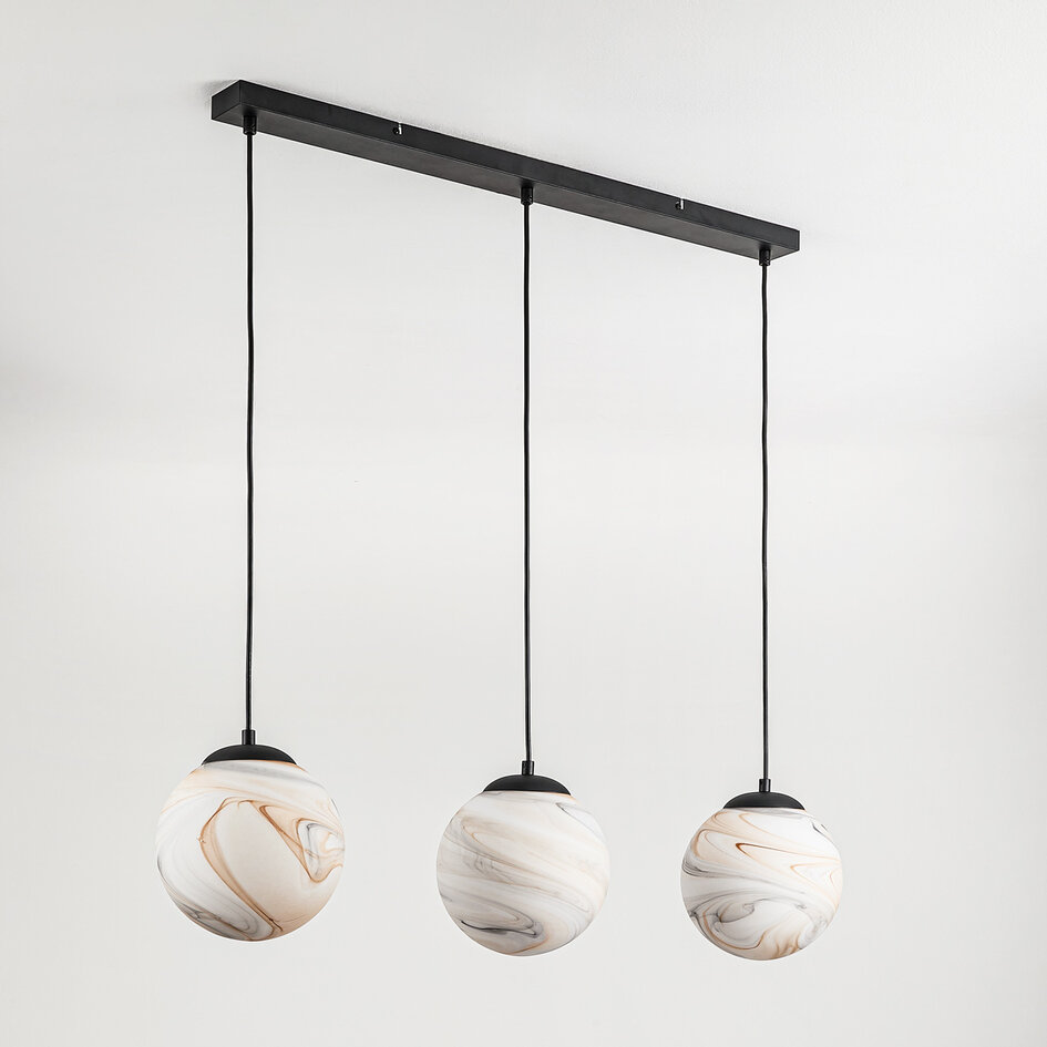 Hanglamp Marbelle 3-lichts met marmerlook glas – zwart