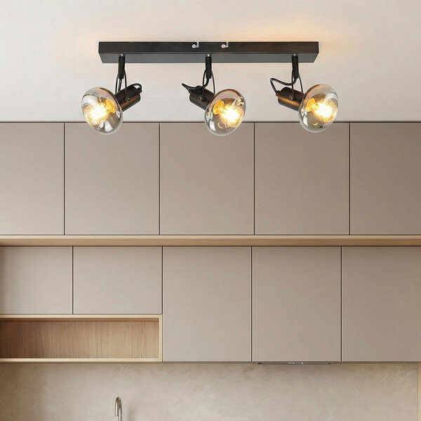Plafondlamp met smoke grijs glas, 3-lichts - Elias