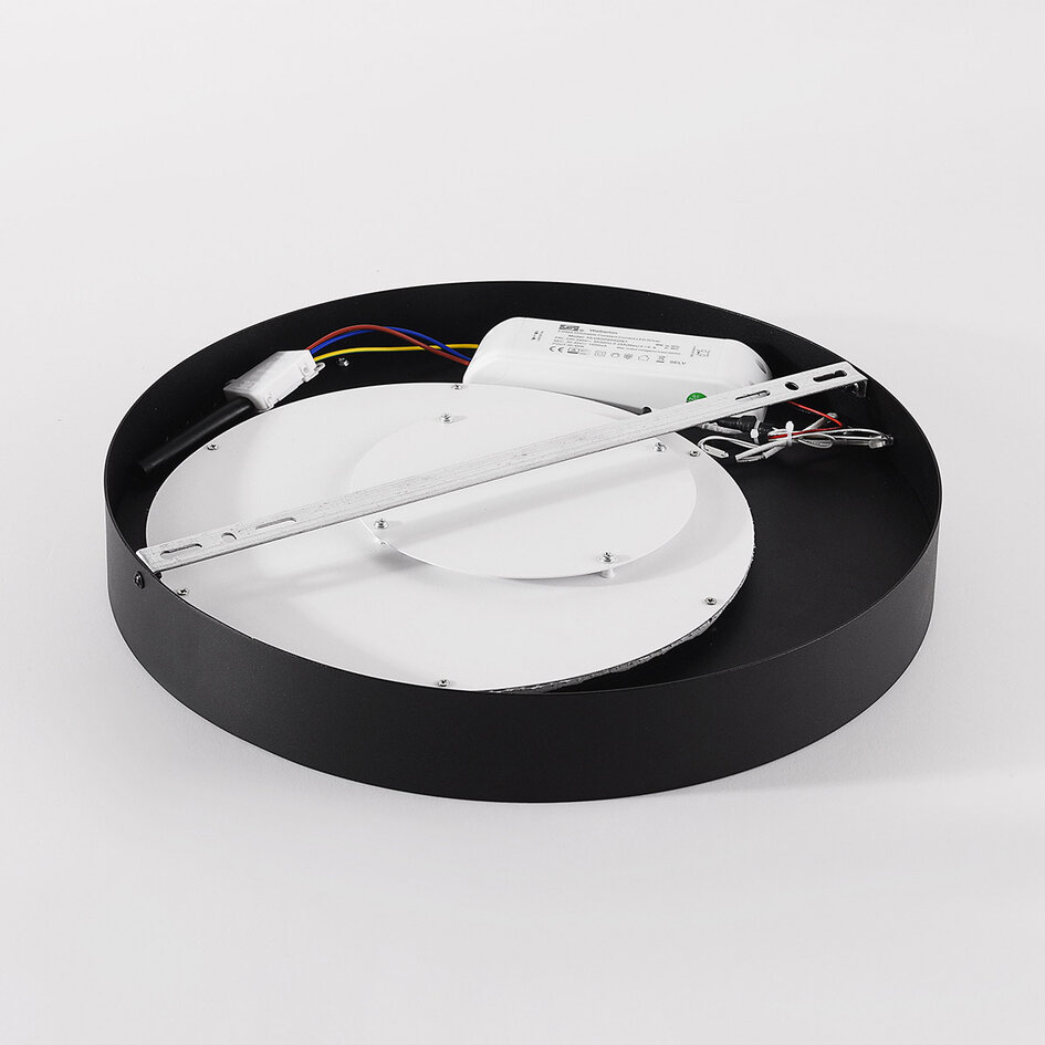 Plafondlamp Cercul zwart met grijs en gebroken wit steeneffect Ø40 cm en 3-staps dimbaar