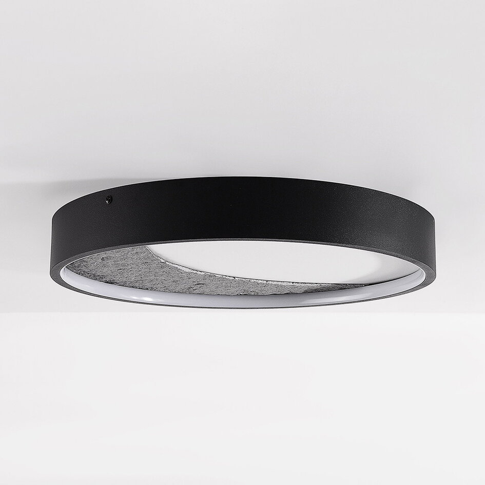 Plafondlamp Cercul Ø40 cm met zwart, grijs en wit steeneffect en 3-staps dimbaar