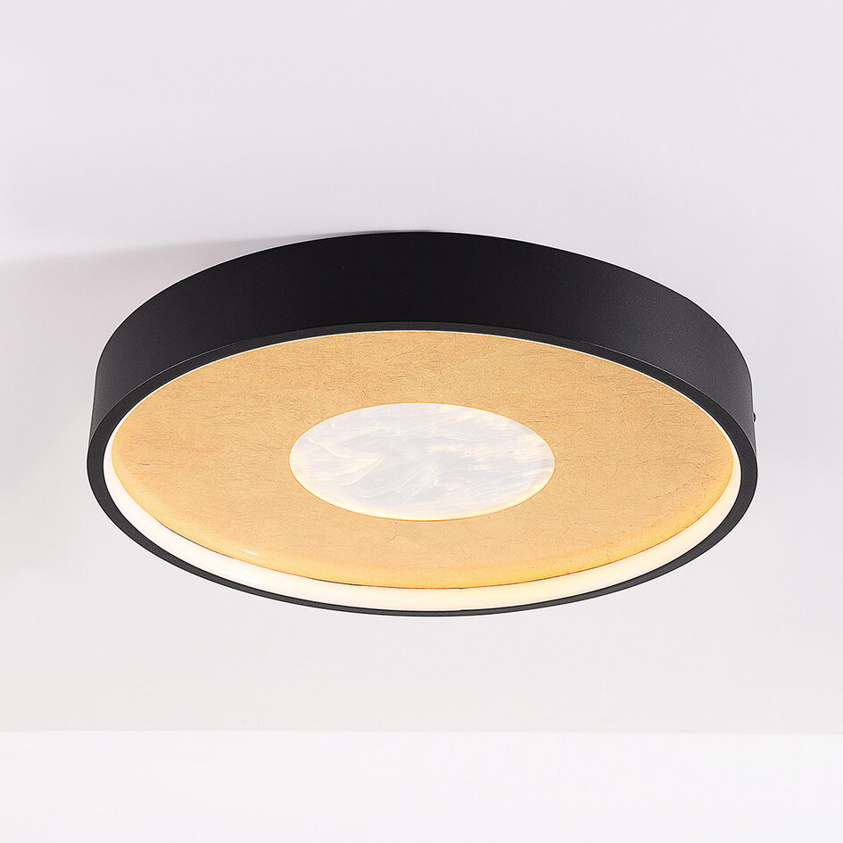 Plafondlamp Cercul Ø40 cm zwart met bladgoud-effect en 3-staps dimbaar