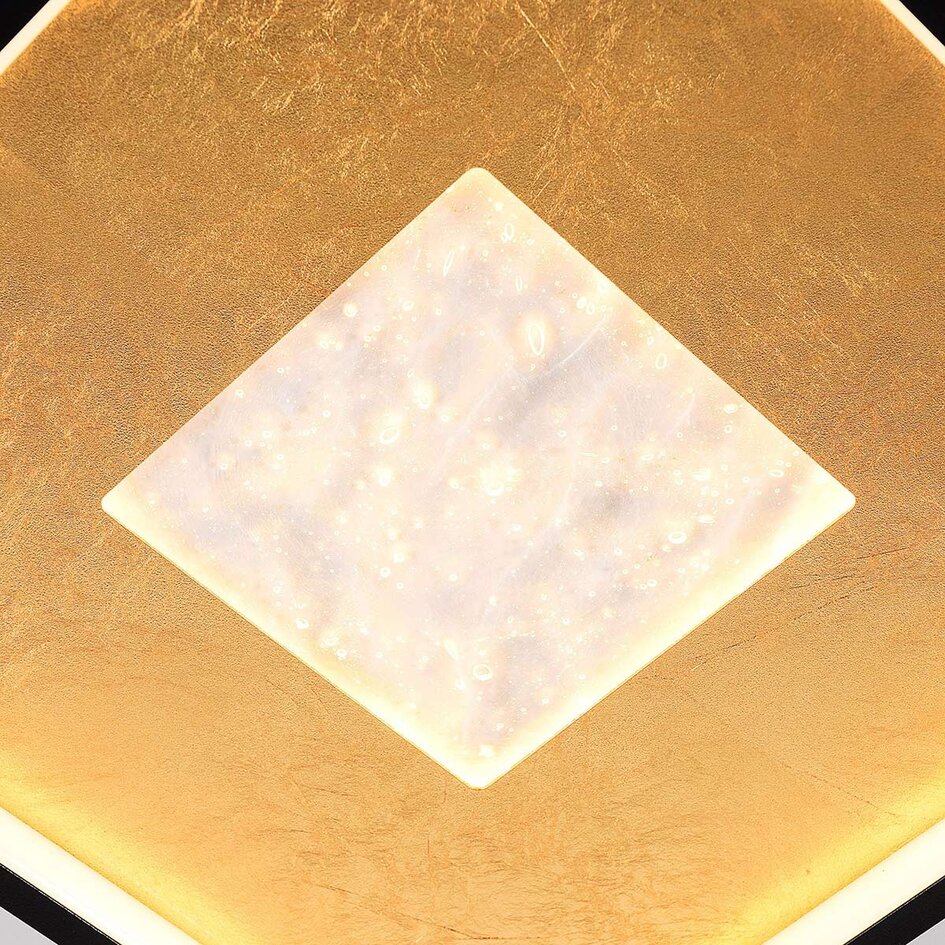 Plafondlamp Cercal 30 × 30 cm zwart met bladgoud-effect en 3-staps dimbaar