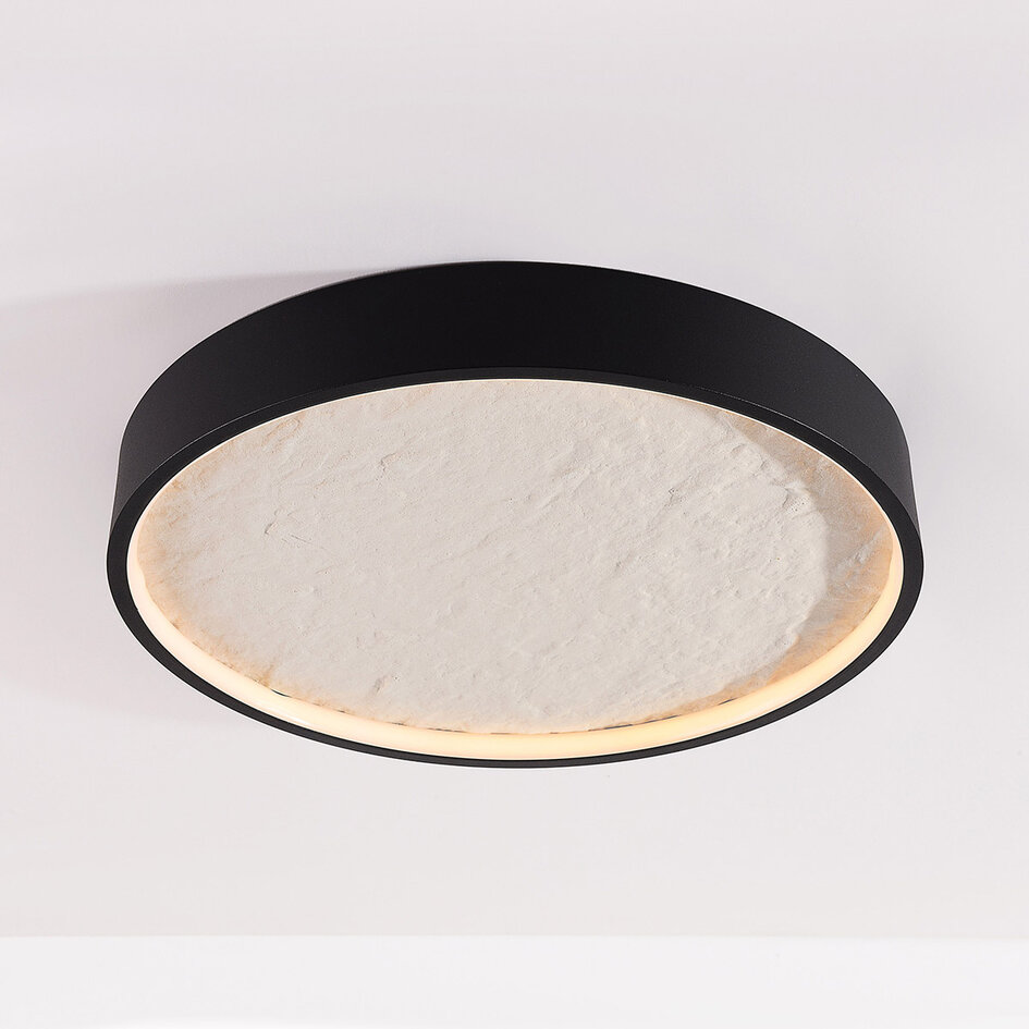 Plafondlamp Cercul Ø40 cm zwart met gebroken wit steeneffect en 3-staps dimbaar