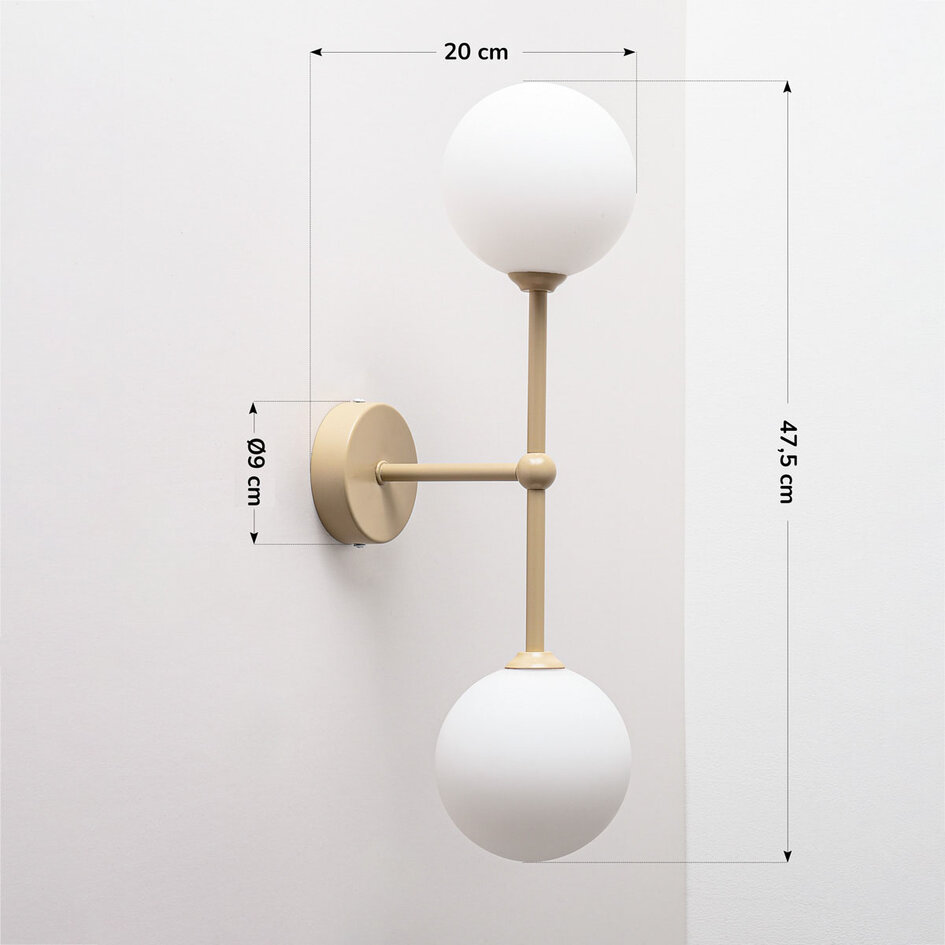 Moderne beige wandlamp Runda met melkwit glas, 2-lichts