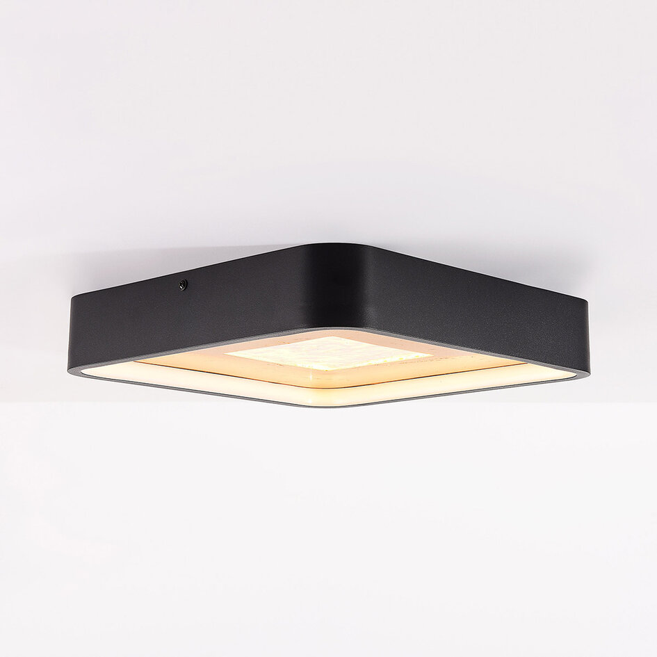 Plafondlamp Cercal 30 × 30 cm zwart met bladgoud-effect en 3-staps dimbaar