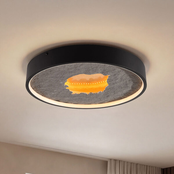 Plafondlamp Cercul Ø40 cm zwart met grijs steeneffect, bladgoud-effect en 3-staps dimbaar