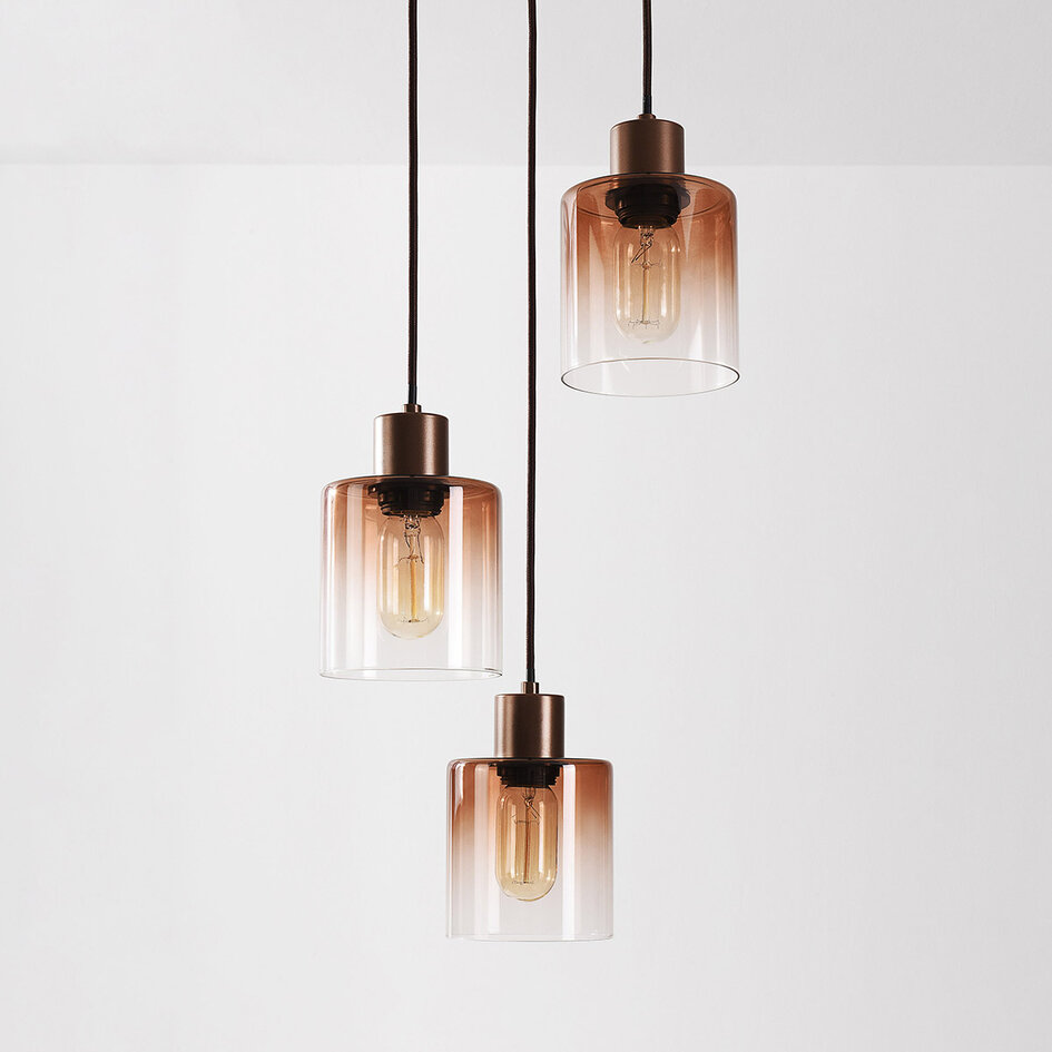 3-lichts hanglamp Pella - glazen kappen in bruin ombre