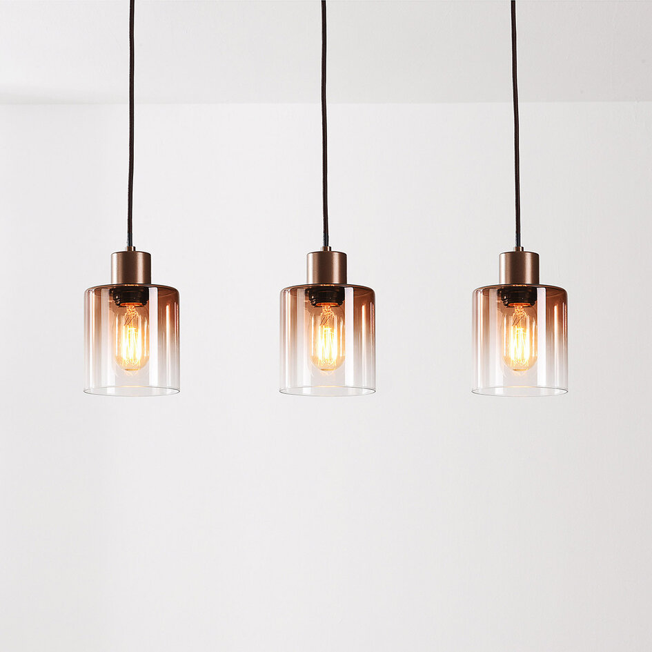 Hanglamp Palaio met drie glazen kappen in bruin ombre-effect