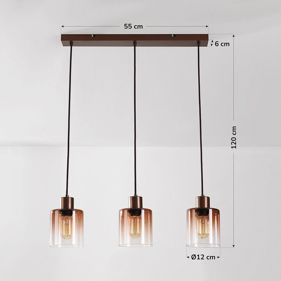 Hanglamp Palaio met drie glazen kappen in bruin ombre-effect