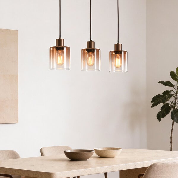 Hanglamp Palaio met drie glazen kappen in bruin ombre-effect