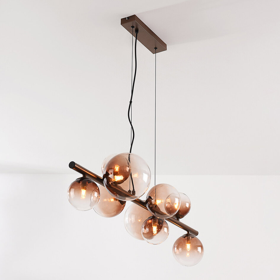Design hanglamp Ennea – 9-lichts met bruin ombre-glas
