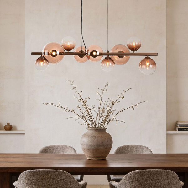 Design hanglamp Ennea – 9-lichts met bruin ombre-glas