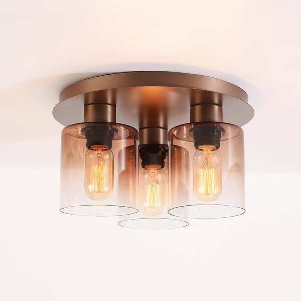 Plafondlamp Lyo met drie glazen kappen in bruin ombre-effect